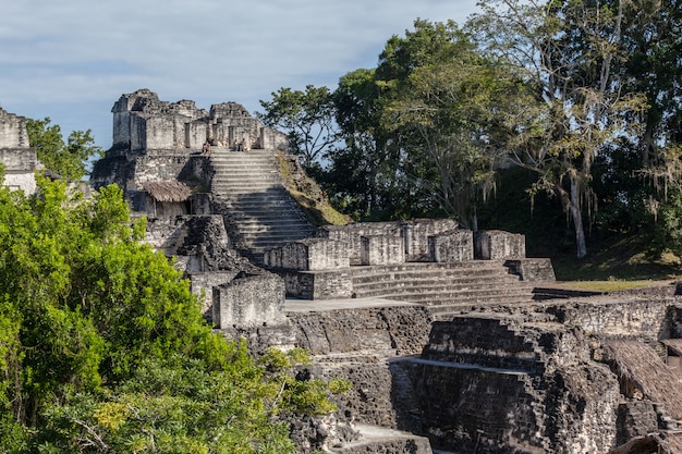 escavação arqueológica das pirâmides do templo maia na floresta verde