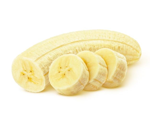 Fatias De Banana Descascada Na Superf Cie Branca Foto Premium