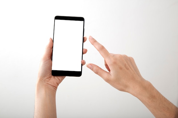 Feminino Mão Segurando O Telefone Inteligente De Maquete Foto Premium