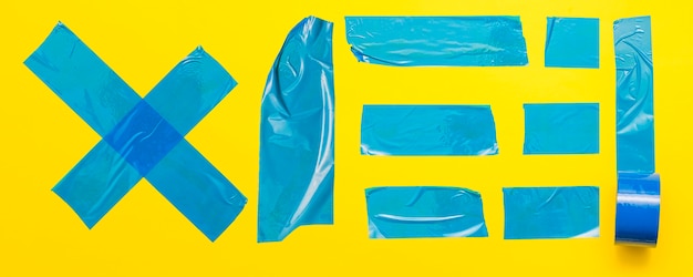 Fita azul em fundo amarelo Foto gratuita