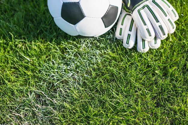 Futebol na grama com luvas Foto gratuita