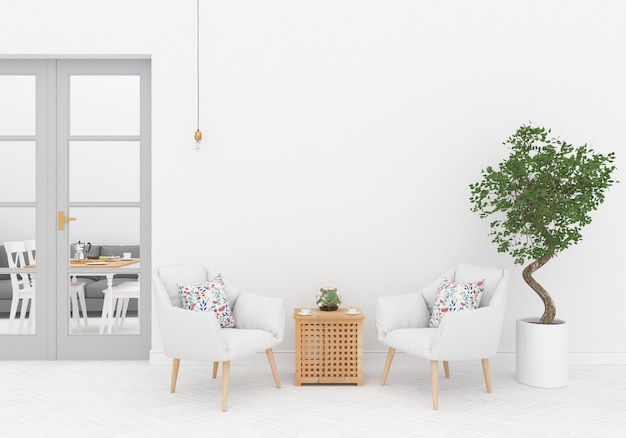 Interior escandinavo com parede em branco Foto Premium