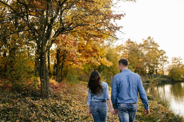 Jovem Casal Apaixonado Uma História De Amor No Parque Florestal De Outono Foto Grátis 