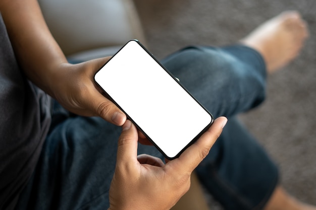 Mão Usando Um Homem Smartphone Segurando O Telefone Celular Com Tela