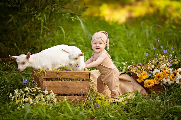 menino-crianca-feliz-com-cabras-brancas-