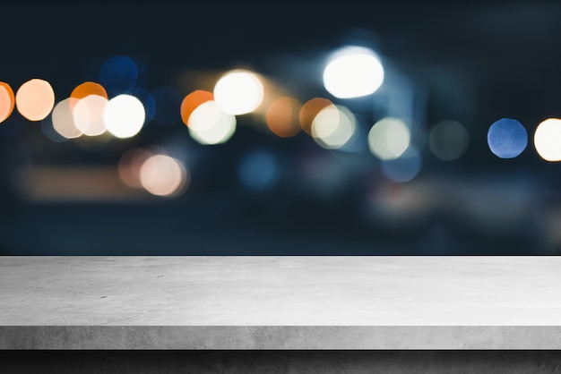 Mesa de prateleira de cimento com borrão bokeh fundos, para produtos de exibição Foto Premium