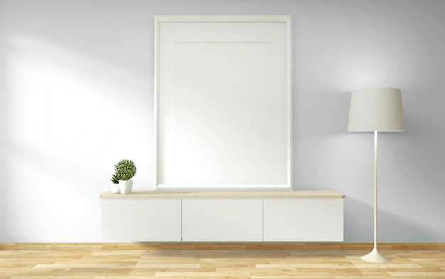 Mock-se armário de tv e exibir com design minimalista quarto e decoração estilo japonês Foto Premium