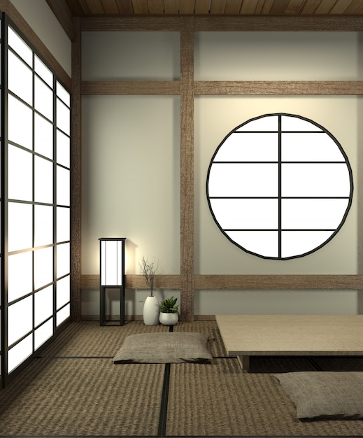 Mock up quarto japão com piso tatami e decoração estilo japão foi projetado em estilo japonês. Foto Premium