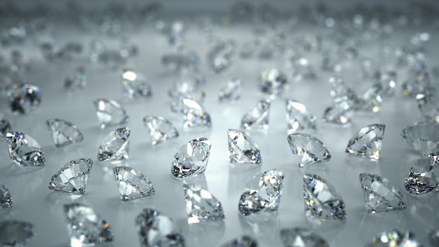 Muitos diamantes em um fundo branco Foto Premium