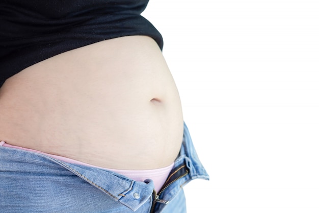 Mulher com excesso de peso com barriga gorda Foto Premium