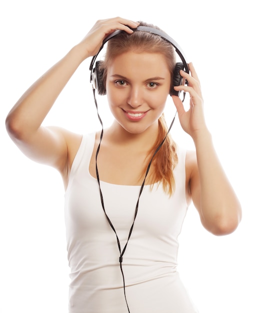 Mulher Com Fones De Ouvido Ouvindo Música Música Adolescente Menina Isol Foto Premium 2593