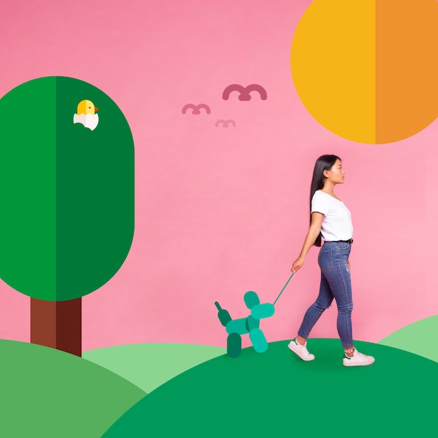 Mulher lateral passeando com um cachorro iconos Foto gratuita