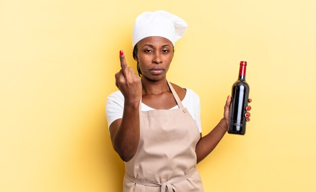 Mulher Negra Chef Afro Se Sentindo Irritada Irritada Rebelde E