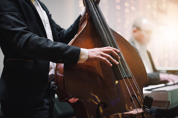 Músico mão tocando violoncelo Foto Premium