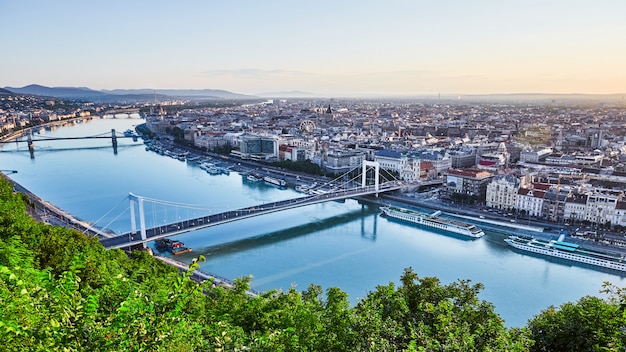 Paisagem urbana de budapeste e o rio danúbio com pontes Foto Premium