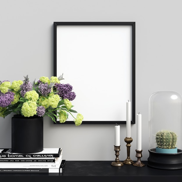 Download Poster mockup interior com lindas decorações e flores | Foto Premium