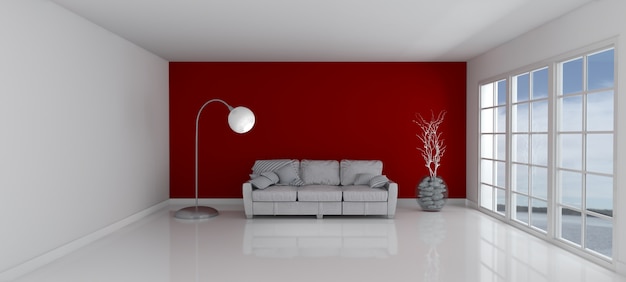 Quarto com uma parede vermelha e um sofá Foto gratuita
