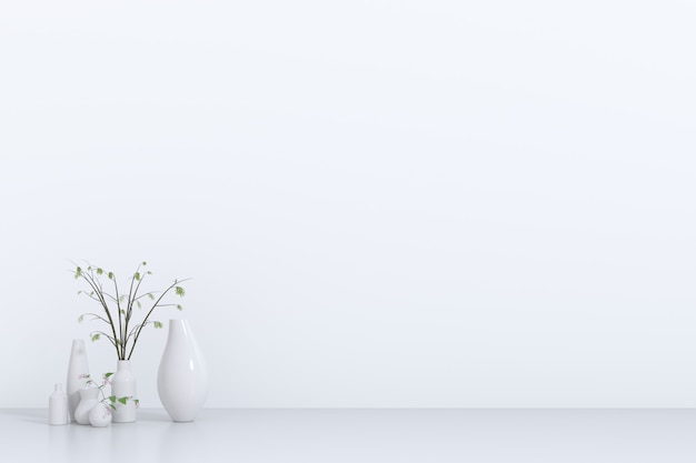 Quarto vazio branco com renderização de plant.3d, ilustração 3d Foto Premium
