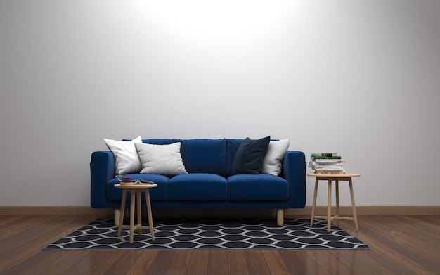 Renderização 3d do interior da moderna sala de estar com sofá - sofá e mesa Foto Premium