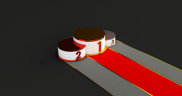 Renderização 3d do pódio de vencedores. pódio de ouro, prata e bronze com confete. Foto Premium