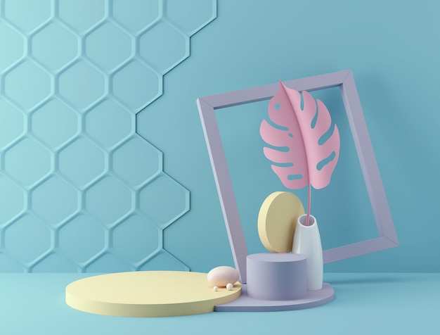 Rendição 3d do contexto da cor pastel com um pódio do projeto para a exposição na cena minimalista do estilo. Foto Premium
