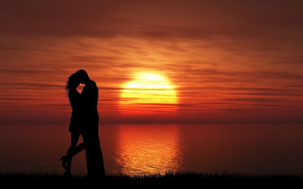 Silhueta De Um Casal Se Beijando Contra Um Céu Do Por Do Sol Foto Grátis