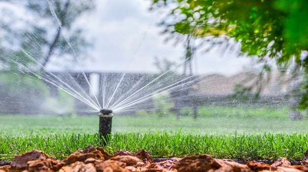 Sistema De Irrigação Automática, Irrigue O Gramado A Tempo. | Foto Premium