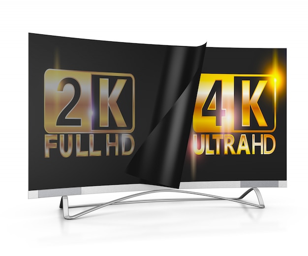 Tv moderna com inscrição 2k e 4k ultra hd na tela Foto Premium