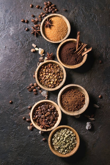 Variedade de grãos de café Foto Premium