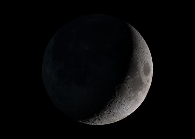 Vista, de, um, lua crescente, em, espaço, com, estrelas, fundo elementos, de, este, imagem, fornecido pela nasa Foto Premium