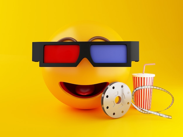 3d Emoji Mit Brillen Und Getrank Kino Premium Foto