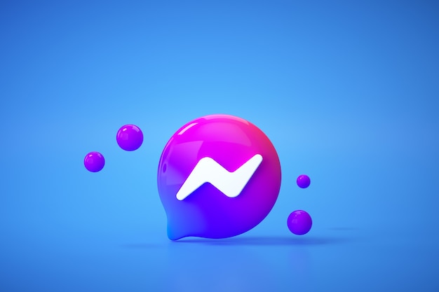 3d Neue Facebook Messenger Logo Anwendung Auf Blauem Hintergrund Social Media Kommunikation Premium Foto