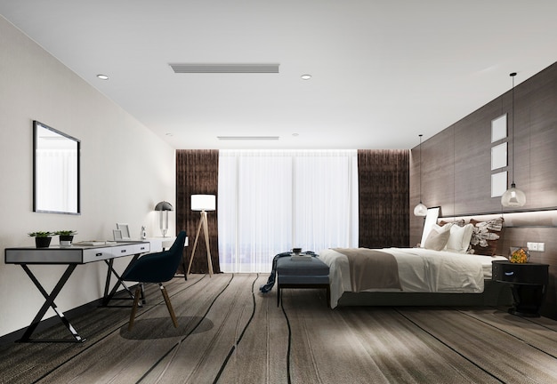3d Rendering Moderne Luxus Schlafzimmer Suite Im Hotel Premium Foto
