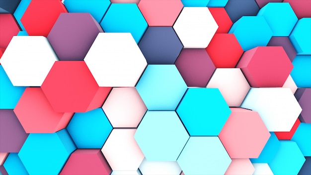 3d übertragen abstraktes buntes pastell viele technischen geometrischen hexagone als hintergrund. Premium Fotos