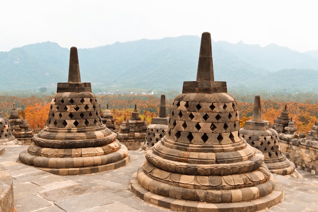  Alte  stupas im buddhistischen tempel borobudur mahayana 