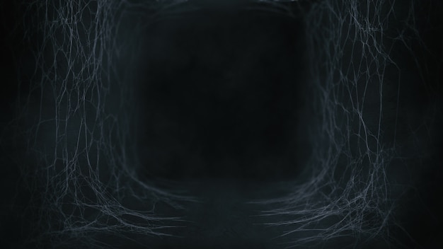Alter Tunnel Mit Spinnennetz Und Nebelatmosphare Im Dunklen Thema Fur Halloween Beangstigenden Hintergrund 3d Rendering Premium Foto