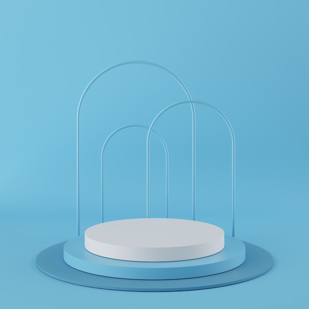 Blaues farbpodium der abstrakten geometrieform mit weißer farbe auf blauem hintergrund für produkt. minimales konzept. 3d-rendering Premium Fotos
