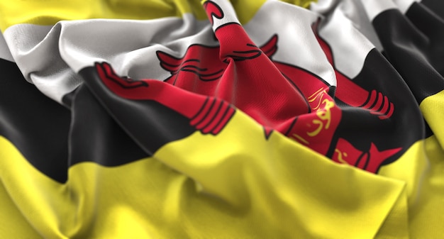 Brunei-flagge gekräuselt schön winkende makro-nahaufnahmen ...