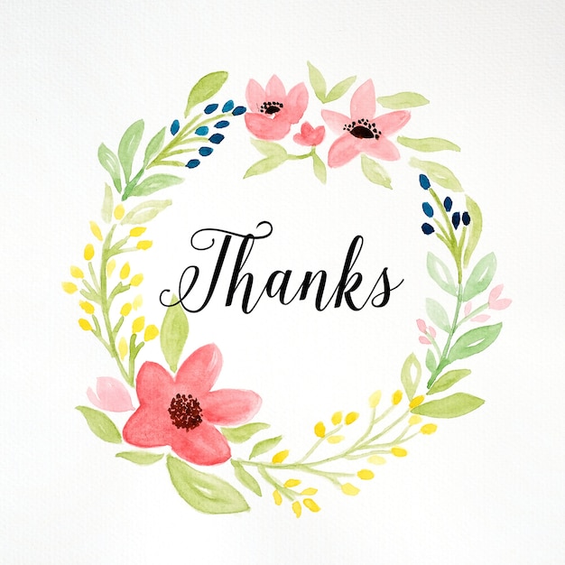 Danke Wort Und Handzeichnung Aquarell Blumenkranz Auf Weissem Papier Hintergrund Dankeschon Karte Premium Foto