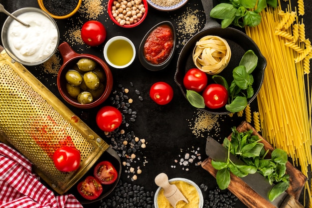 Essen hintergrund essen konzept mit verschiedenen leckeren frischen