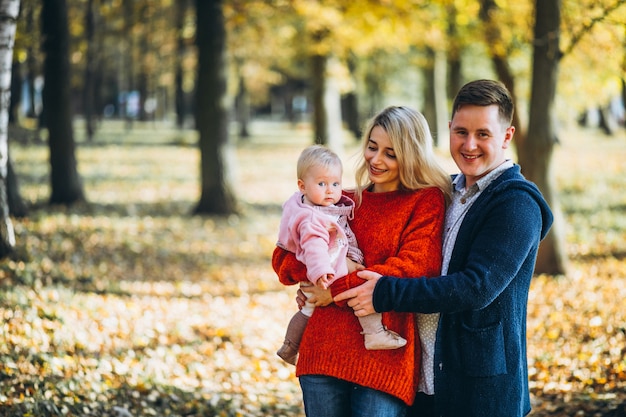 Familie mit baby daugher in einem herbstpark Kostenlose Fotos