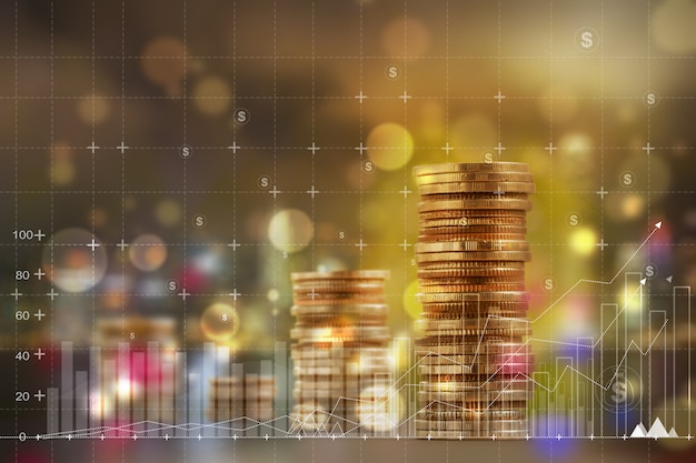 Premium Foto Finanz Und Geschaftskonzept Doppelbelichtung Mit Geschaftsdiagrammen Und Anordnen Von Reihen Mit Zunehmenden Munzen Zeigt Eine Steigerung Des Wachstums Des Finanzgeschafts Oder Der Umsatzleistung