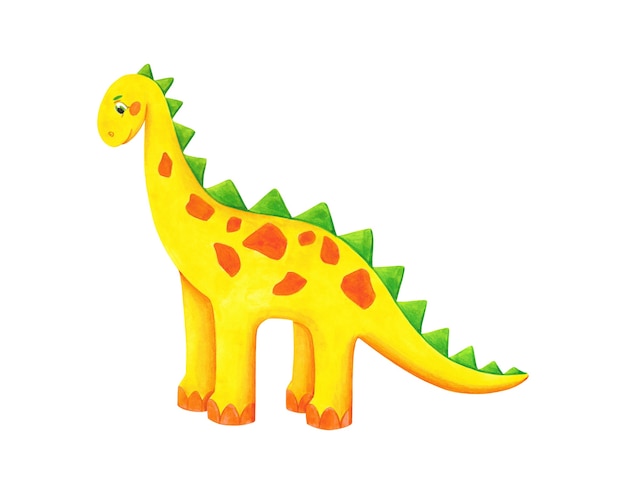 Gelbe Dinosaurier Clipart Isoliert Auf Weissem Hintergrund Aquarell Susse Dino Illustration Diplodocus Cliparts Premium Foto