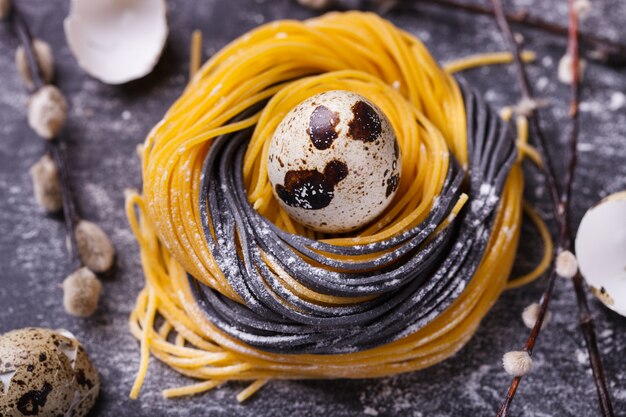 Hausgemachte rohstoffe aus zweifarbiger pasta Premium Fotos