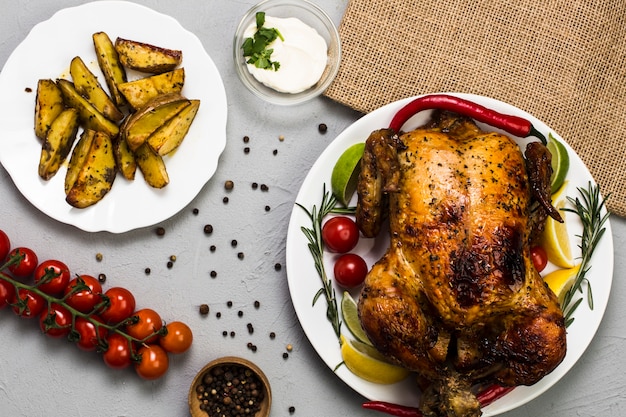 Huhn und kartoffel zum abendessen | Kostenlose Foto