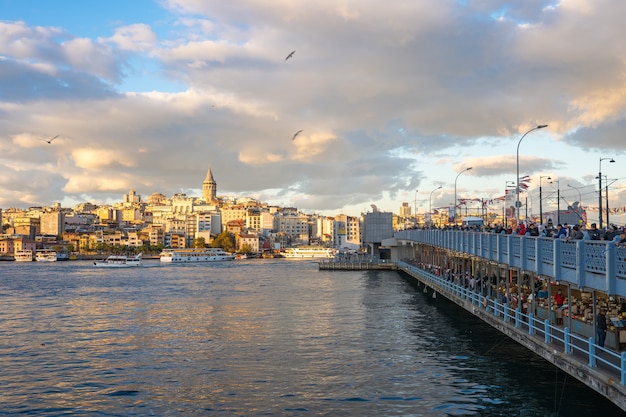 Istanbul-stadtskyline mit ansicht des galata-turms in istanbul-stadt, die türkei Premium Fotos