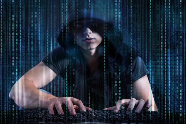 Junger hacker im digitalen sicherheitskonzept Premium Fotos