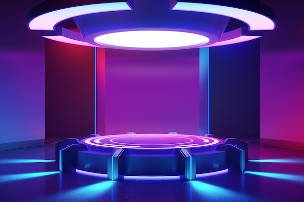 Kreisstufe mit violettem neonlicht Premium Fotos
