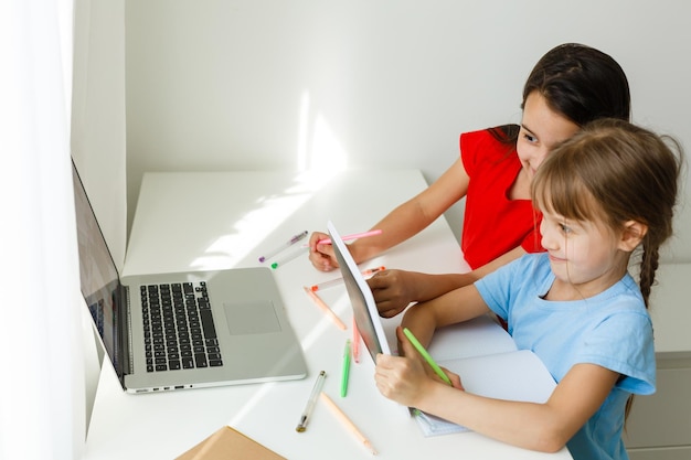 Lernen von zu hause, homeschoolkinderkonzept. kleine