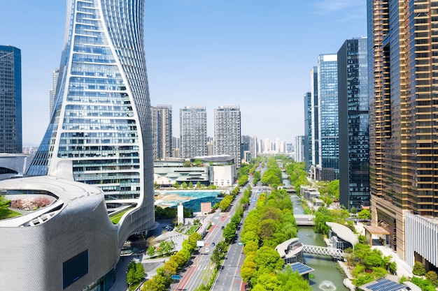 Luftbild cbd zentrum von qianjiang new city, hangzhou | Premium-Foto